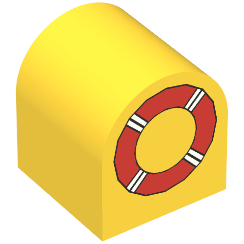Lego Duplo Brick 2 x 2 x 2 Curved Top with Life Preserver Print / Yellow