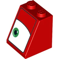 Brick Sloped 65° 2 x 2 x 2 with Eye, Green, Left Print / Red