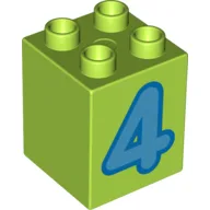 Duplo Brick 2 x 2 x 2 with Medium Blue '4' Print / Lime