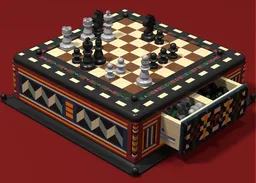 32x32x14 Marquetry Box for a Staunton Style Chess Set with a Storage Drawer
