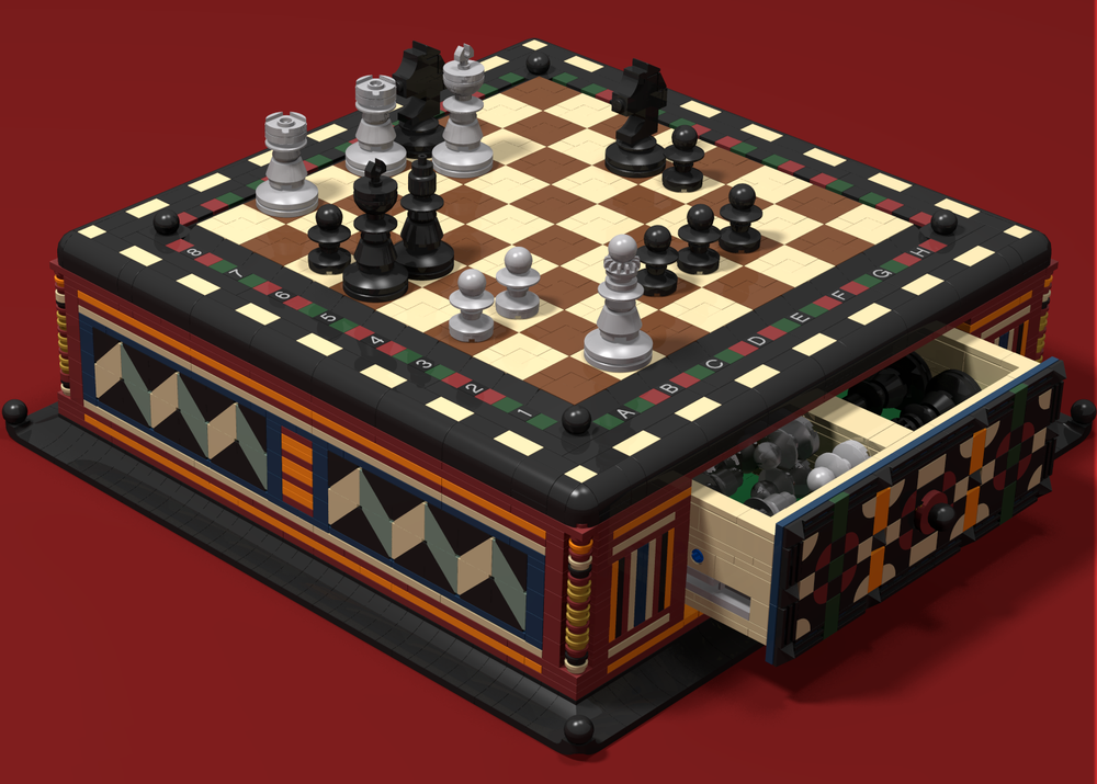 Lego 32x32x14 Marquetry Box for a Staunton Style Chess Set with a Storage Drawer