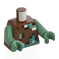 Lego Torso Pixelated White, Green, Dark Brown, Dark Turquoise, and Sand Green Squares Print, Sand Green Arms and Hands / Reddish Brown