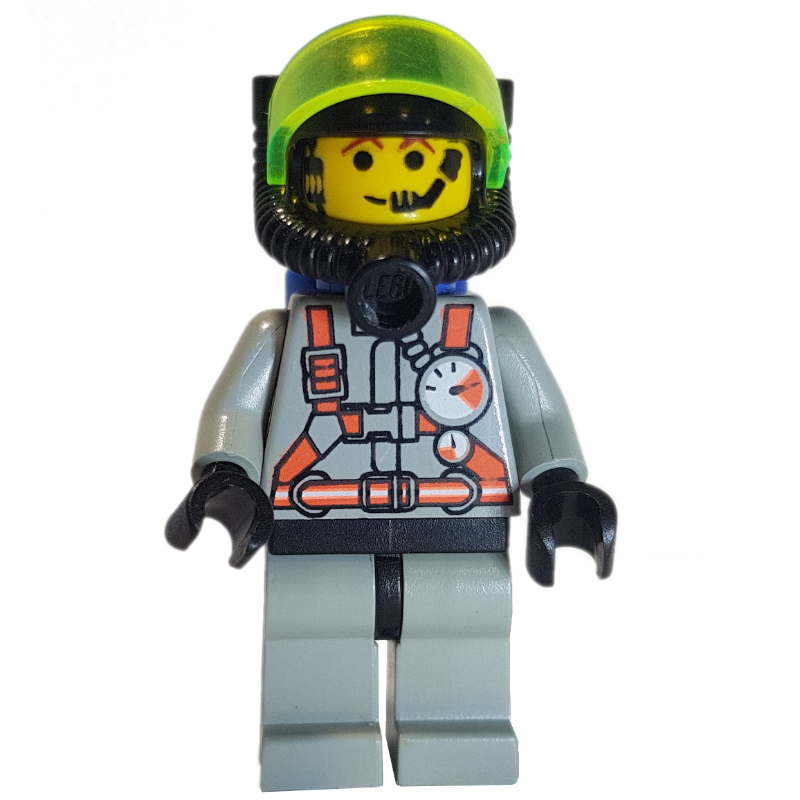 Lego Fireman, Light Gray Fire Suit with Gauges and Straps, Breathing Apparatus with Visor, Airtanks, Headset