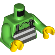 Lego Torso Shirt, Apron with Prison Stripes Print, Bright Green Arms, Yellow Hands / Bright Green