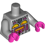 Lego Torso Robot with Silver Rivets, Yellow Gauges, Dark Pink Screen Print, Light Bluish Gray Arms, Dark Pink Hands / Light Bluish Gray