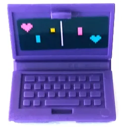 Minifigure, Utensil Computer Laptop with Pong Video Game Screen, Dark Pink and Medium Azure Hearts and Rectangles, Yellow Square and White Line Pattern (Sticker) - Set 41450