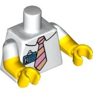 Torso, Dual Molded Arms, Shirt with Tie and ID Badge Print, White Sleeves Pattern, Yellow Arms and Hands / White