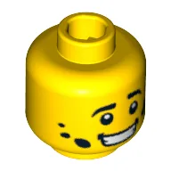 Minifig Head Mechanic, Eyebrows, White Pupils and Dirt Stains Print [Blocked Open Stud] / Yellow