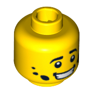 Lego Minifig Head Mechanic, Eyebrows, White Pupils and Dirt Stains Print [Blocked Open Stud] / Yellow