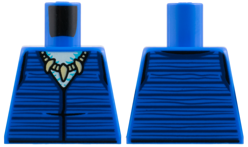 Lego Torso Vest with Dark Blue Stripes, Medium Azure and White Neck, Tan Shark Tooth Necklace Pattern
