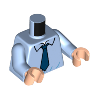 Lego Torso, Shirt, Dark Blue Tie print, Bright Light Blue Arms, Light Nougat Hands / Bright Light Blue