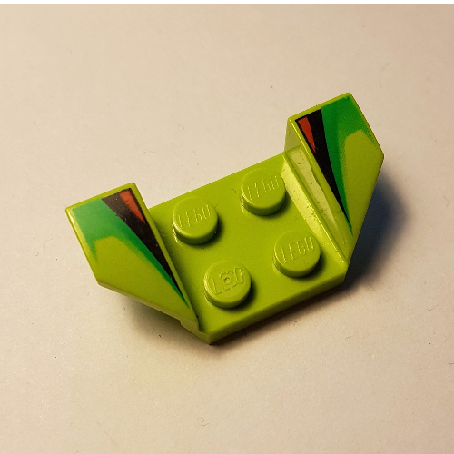 Lego Mudguard 2 x 4 with 2 x 2 Studs and Flared Wings, Red/Black Stripe and Green Fade Print / Lime