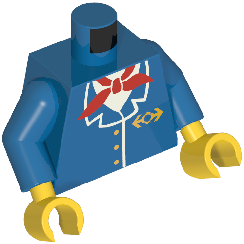 Lego Torso Jacket with Train Logo and Red Scarf Print, Blue Arms, Yellow Hands / Blue