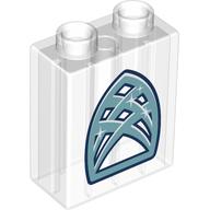 Lego Duplo Brick 1 x 2 x 2 with Sand Blue Crystal Window print / Trans-Clear