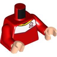 Lego Torso Soccer Shirt, White Top, Yellow Collar, Dice Logo / 'Rapinoe' print, Red Arms, Light Nougat Hands / Red