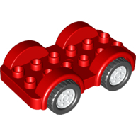 Lego Duplo Car Base 2 x 6 - 4 White Wheels with Black Tires on 4 Fixed Axles / Red