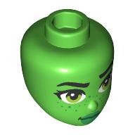 Lego Minidoll Head with Black Eyebrows, Lime Eyes, Green Lips, Freckles print / Bright Green