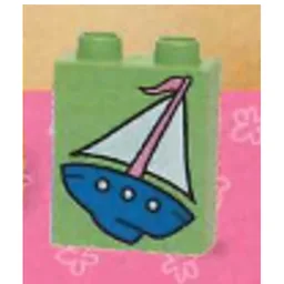Duplo Brick 1 x 2 x 2 with Sailboat Print / Medium Green
