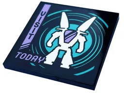 Tile 4 x 4 with Lavender Stripe and 'VISIT TODAY', White Mech Robot and Dark Turquoise Circles Pattern (Sticker) - Set 60407