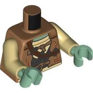 Torso, Jacket, Tan Shirt, Straps, Reddish Brown Ammo Belt with Silver Grenades, Armor Print, Tan Arms, Sand Green Hands / Medium Nougat