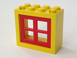 Lego Window 2 x 4 x 3 - Solid Studs with Red Pane (4132 / 4133)