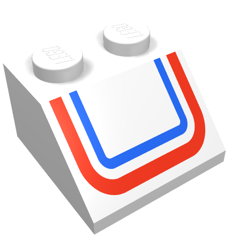 Lego Brick Sloped 45° 2 x 2 with Red/Blue U-shaped Stripe Print / White