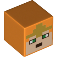 Lego Minifig Head Special, Cube with Alex Face with Gold Tiara Print / Orange