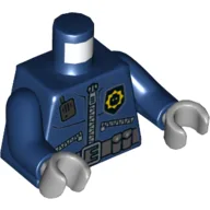 Torso Police Jacket with 3 Zippers, Minifig Head Badge, Radio and Belt with Pockets Print, Dark Blue Arms, Light Bluish Gray Hands / Dark Blue