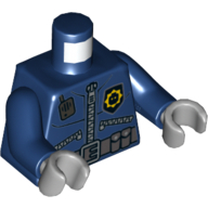 Lego Torso Police Jacket with 3 Zippers, Minifig Head Badge, Radio and Belt with Pockets Print, Dark Blue Arms, Light Bluish Gray Hands / Dark Blue