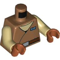 Torso Robe with Blue Name Badge over Tan Undershirt, Reddish Brown Belt with Buckle Print, Tan Arms, Dark Orange Hands / Medium Nougat