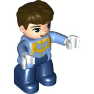 Duplo Figure with Thick Hair Combed Forward, with Gold Details on Shirt, Dark Blue Legs, White Hands (Prince) / Bright Light Blue