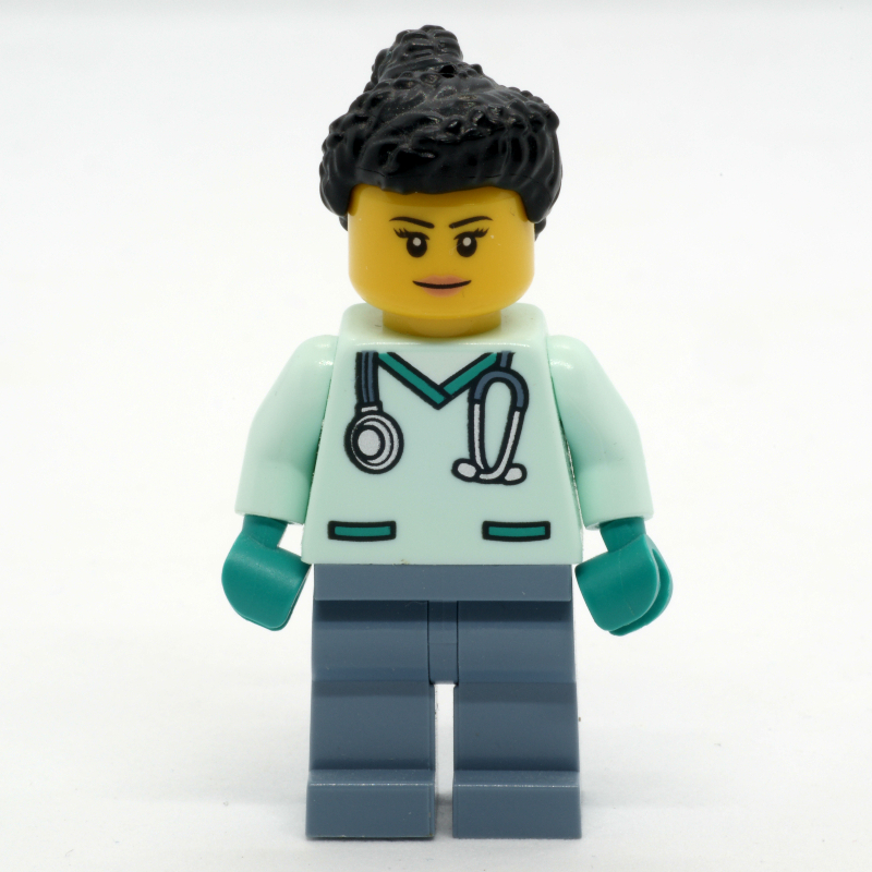 Lego Vet, Light Aqua Scrubs, Black Hair