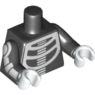 Lego Torso Skeleton Bones, Spine and Ribs Print, Black Arms with White Bones Print, White Hands / Black