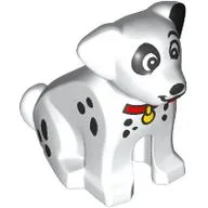 Animal, Dog Sitting with Black Spots, Red Collar, Yellow Pendant (Dalmatian) Print / White