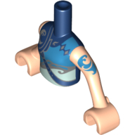 Lego Minidoll Torso Girl with Armored Top with Blue, Silver, and Light Aqua Trim, Water Icon Print, Light Nougat Arms with Hands with Blue Tattoo Print / Dark Blue