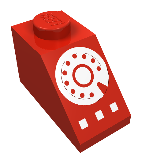 Lego Brick Sloped 45° 2 x 1 with Bottom pin, with White Rotary Dial Print / Red