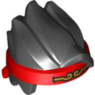 Lego Hair Short, Swept Up with Red Headband with Gold Trim/Decoration / Black