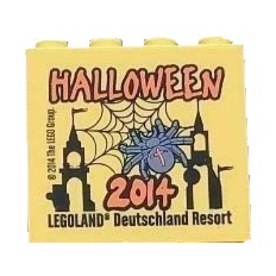 Lego Brick 2 x 4 x 3 with 'LEGOLAND Deutschland HALLOWEEN 2014' Print / Yellow