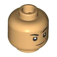 Minifig Head Black Eyebrows, Smirk, Raised Eyebrow Print / Warm Tan