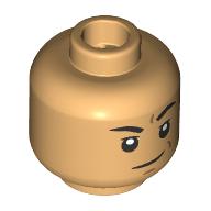 Lego Minifig Head Black Eyebrows, Smirk, Raised Eyebrow Print / Warm Tan