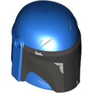 Lego Helmet Mandalorian with Holes and Black Visor, Dark Bluish Grey Markings, Scratches print / Blue