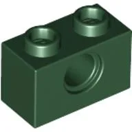 Technic Brick 1 x 2 [1 Pin Hole] / Dark Green