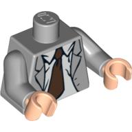 Lego Torso Open Suit Jacket with Rumpled Shirt and Dark Brown Tie Print, Light Bluish Gray Arms, Light Nougat Hands / Light Bluish Gray