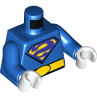 Lego Torso Bodysuit, Dark Purple and Yellow Backwards 'S' Superman Logo, and Yellow Belt Print, Blue Arms, White Hands / Blue
