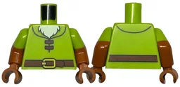 Torso Shirt with Reddish Brown Belt with Yellow Buckle, White Beard Pattern / Dark Orange Arms with Molded Lime Sleeves Pattern / Dark Orange Hands