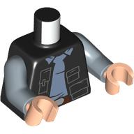 Lego Torso, Jacket with Pockets, Sand Blue Shirt, Dark Brown Belt print, Sand Blue Arms, Light Nougat Hands / Black