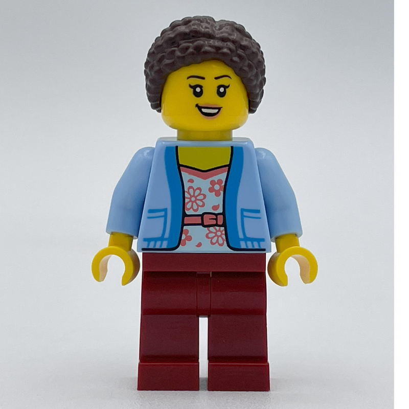 Lego Woman, Bright Light Blue Cardigan, Dark Red Legs