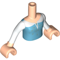 Lego Minidoll Torso Girl with Blue Top with Metallic Light Blue Ice Crystals Pattern, White Sleeves, and Light Nougat Hands Print / Light Nougat