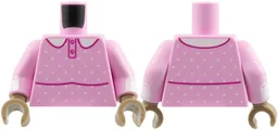 Torso Torso Dress, White Collar and Spots, Dark Red Buttons and Stripe Pattern / Bright Pink Arms with White Spots and Lace Cuff Pattern / Dark Tan Hands / Bright Pink