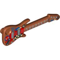 Lego Musical Instrument Guitar Electric with Silver Strings, Frets, Black/White Squares, Face, Crossed Bones, Spider Face, Blue Dots, Red Board print